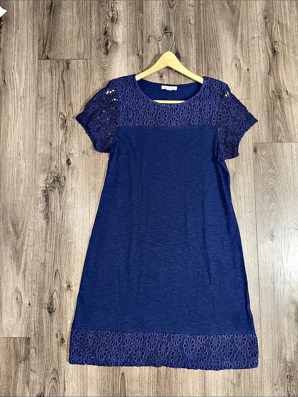 Coldwater Creek Cotton Lace Sleeve Mini Dress in Blue